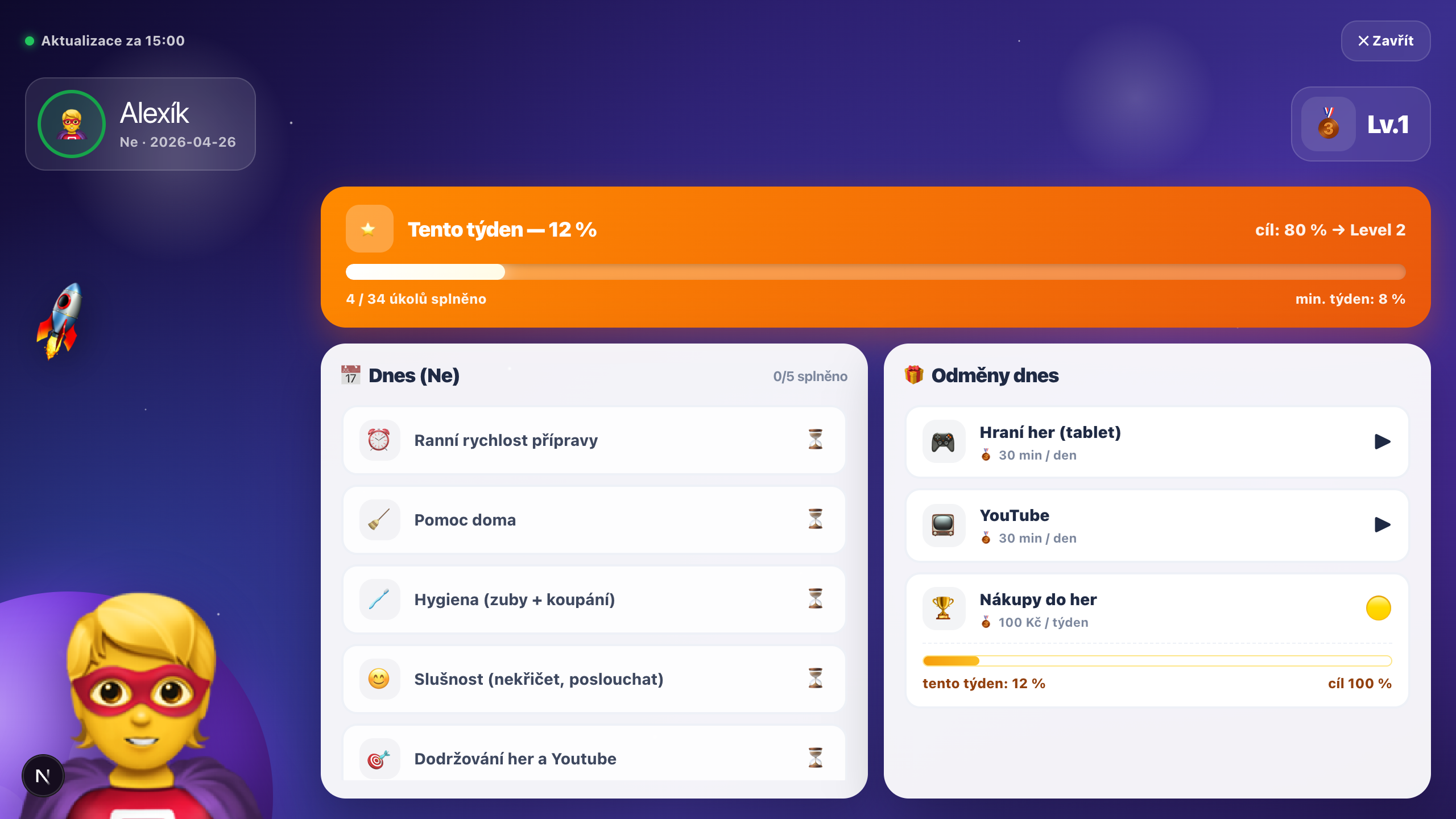 TV Dashboard — fullscreen vesmír na televizi i tabletu
